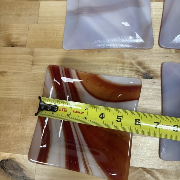 Set of 4 White Orange Red Fused Art Glass Trays 6" by 6" - Picture 15 of 15